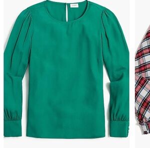 J Crew Factory “Deep Emerald” Puff Sleeve Top Medium
